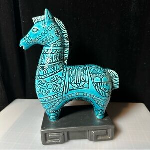 Bitossi Style Mid Century Modern Ceramic Horse – Stunning Turquoise Blue! EUC